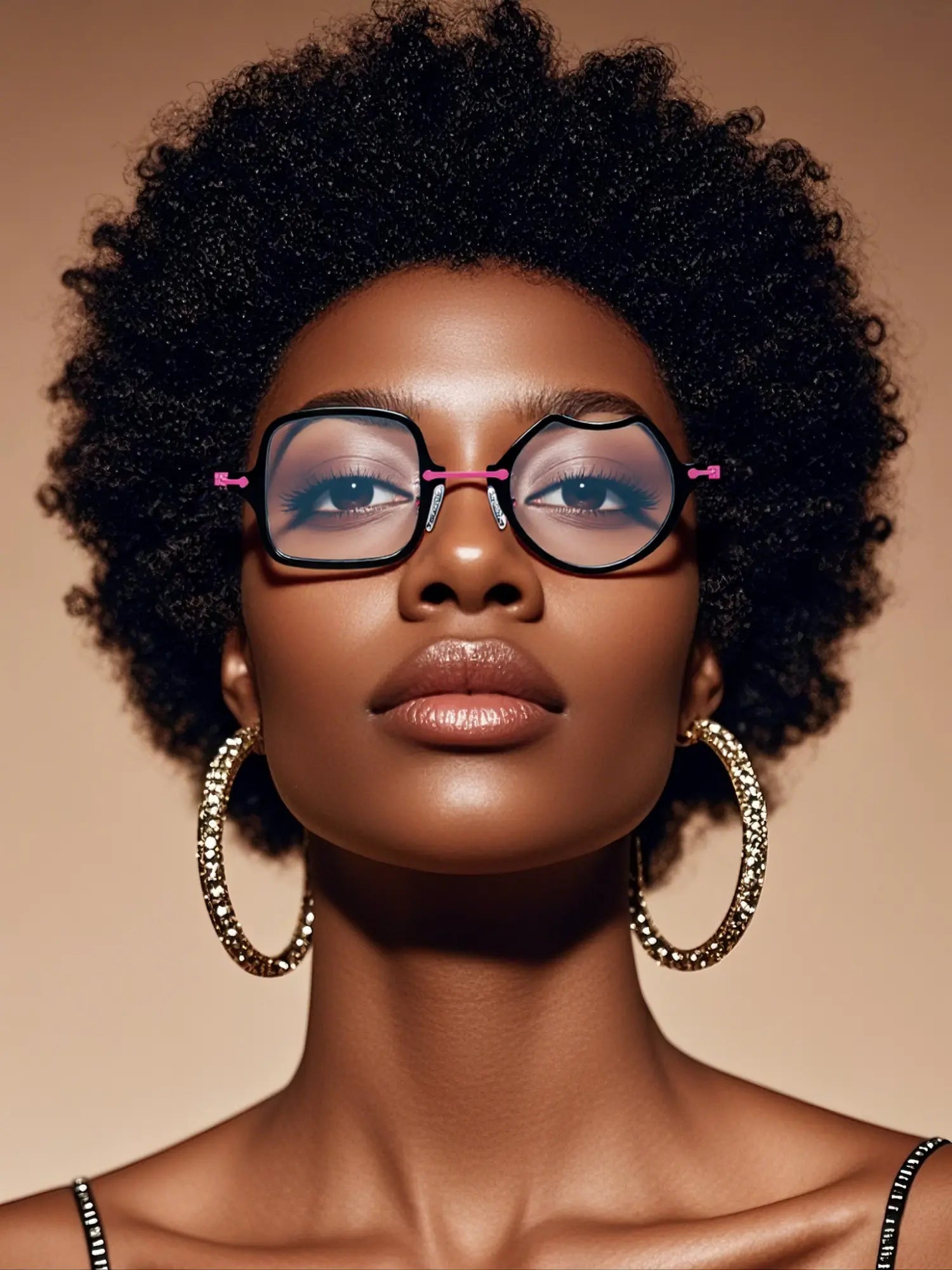 Model Image of VoyueLens™ Neon Bloom stylish asymmetric eyeglasses VL185842-C6. Fashion model wearing the glasses in a lifestyle setting to showcase fit and style.